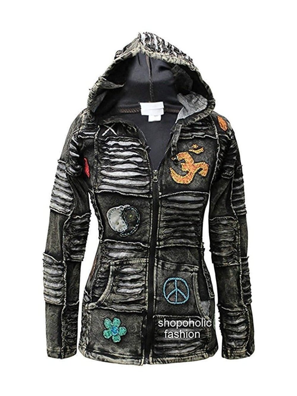 Women's Gothic Pointed Hood Razor Cut Zip Up Hoodie